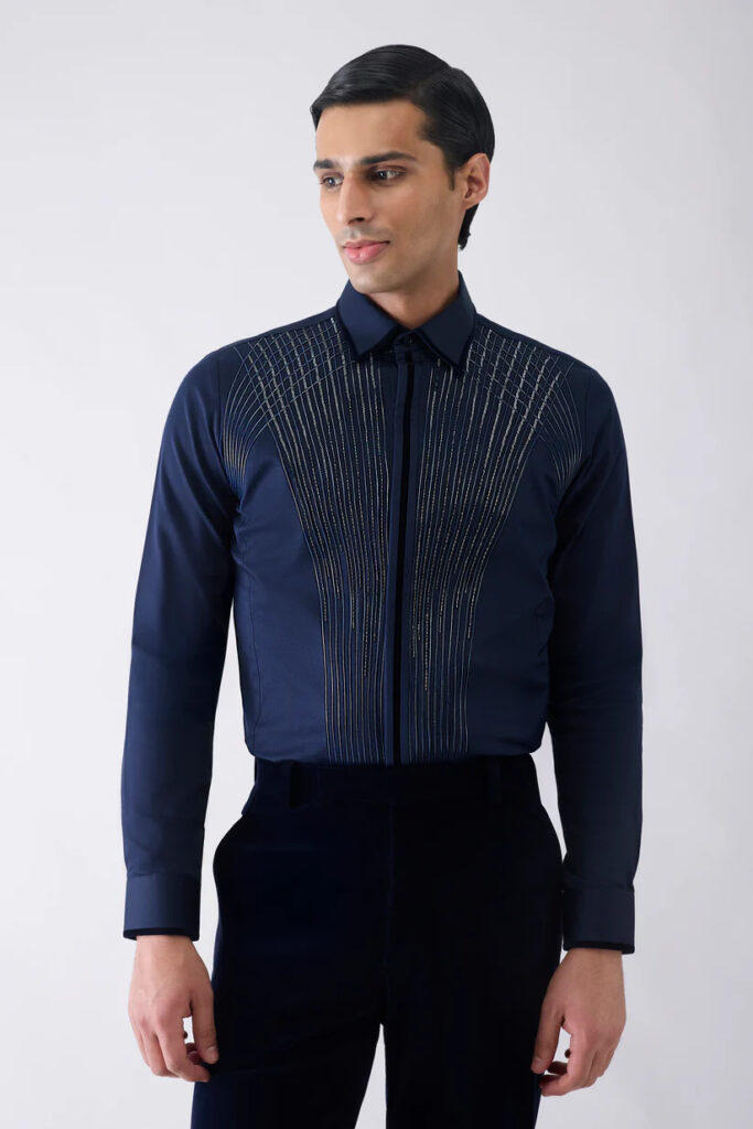 Metallic Shirt With Glass Beads by Amit Aggarwal